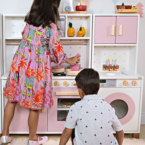 Kit Cozinha Infantil E Máquina De Lavar Infantil Cor Rosa Bebê