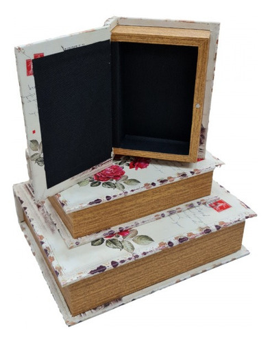 Imagem 5 de 5 de Jogo Caixa Livro Decorativo - 3 Peças Mdf + Pu - G3014