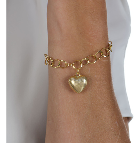 Pulseira Elos Com Coração - Banho Prata 925 Ou Ouro 18k