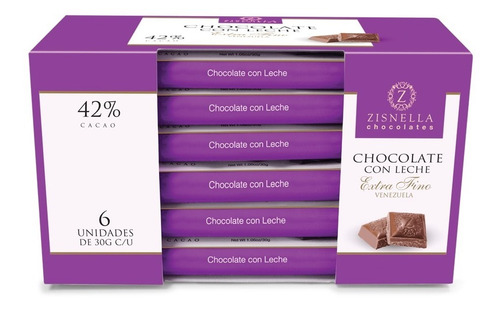 Chocolate Con Leche 30g 42% Cacao (6 Unid) Precio 2 Cajas