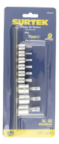 Juego De 9 Dados Punta Torx T10- T50 Surtek®