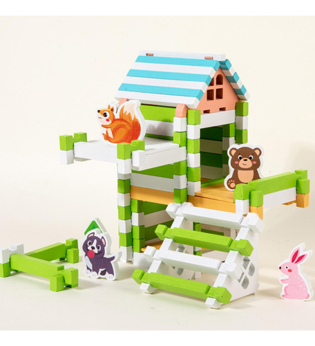 Juego De Bloques De Construcción De Madera, Casa De Montaje
