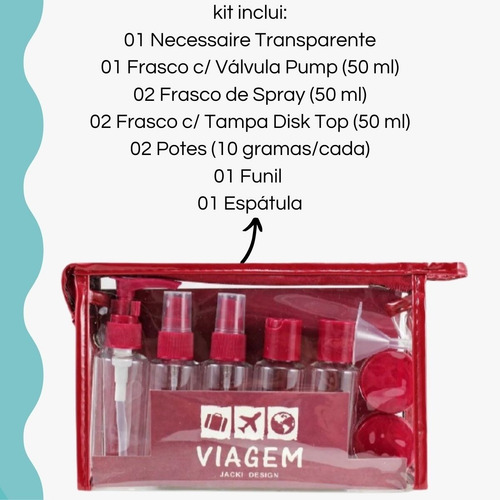 Imagem 4 de 7 de Kit De Frascos P/ Viagem De 10 Peças Vinho Potes Cosméticos