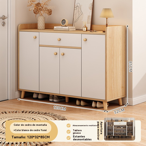 Zapatero Moderno Con 4 Puertas 1 Cajón, 120x32x85cm Color Roble+blanco