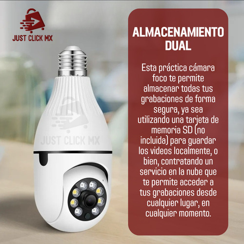 Cámara De Seguridad Wifi Foco Giratorio Visión Nocturna Full HD JustClick MX