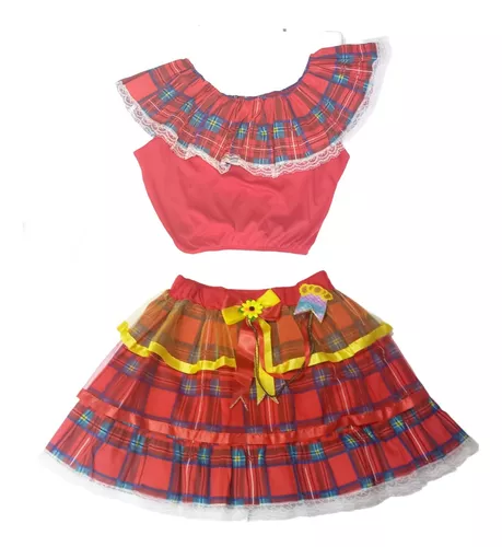 Conjunto Festa Junina Fantasia Caipira Saia E Blusa Xadrez