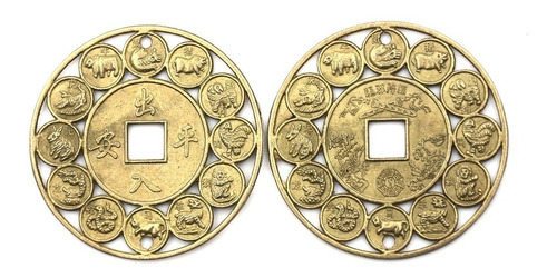 Moeda Sorte Fortuna Amuleto Zodíaco Feng Shui Prosperidade
