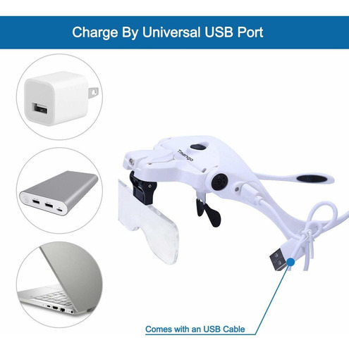 Tmango Cabeza De Montaje Lupa Con Luces Led, Recargable Auri