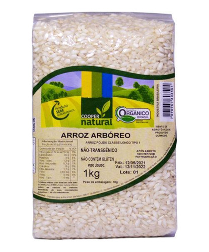 Kit 6x: Arroz Arbóreo Polido Orgânico Coopernatural 1kg