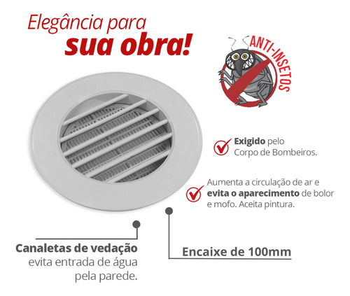 Grelha De Ventilação 100mm Com Tela Redonda Durín