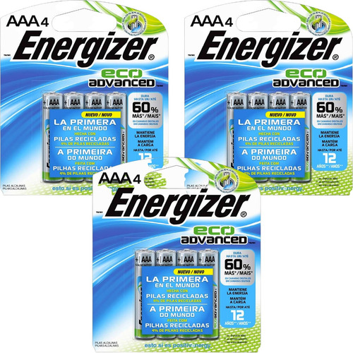 Pilhas Energizer Aaa4 Eco Advanced Pilha Palito 12 Unidades