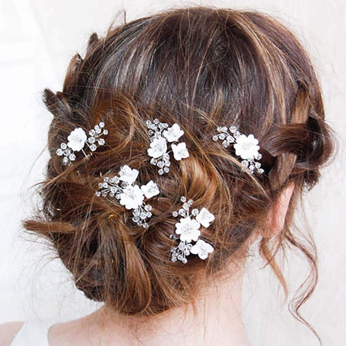 Unicra Pinzas Para El Cabello De Novia De Flores Plateadas,