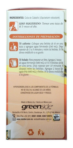 Imagen 3 de 4 de Te Cola De Caballo (25 Bolsitas) Malabar