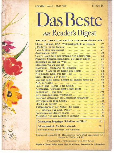  Revista Selecciones Readers Digest Nº 5 Mai 1978 En Aleman