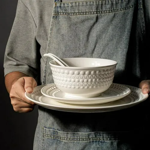Set De 4 Platos Cerámicos - Blanco Moderno, A Prueba De Mi