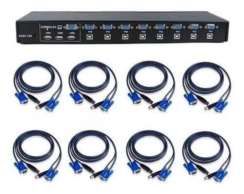 Chaveador Switch Kvm Vga - Usb 8 Portas + 8 Cabos Kvm Migtec