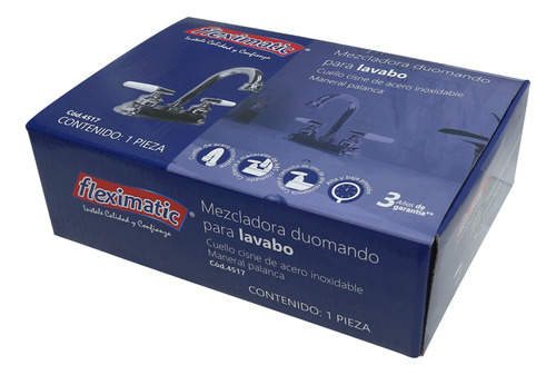 Fleximatic 4517 Mezcladora Duomando P/lavabo, Cuello Cisne Acabado Cromado Color Plateado