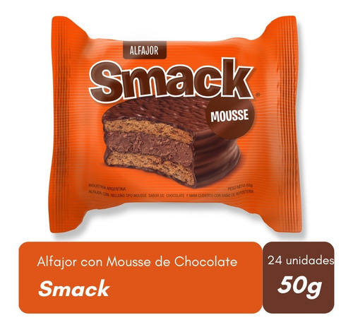 Alfajor Mousse De Chocolate Y Maní Smack 50gr Caja X 24 Unid