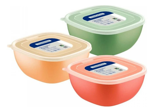 Set De 3 Contenedores De Polipropileno Tramontina 4 Lt Mix Color