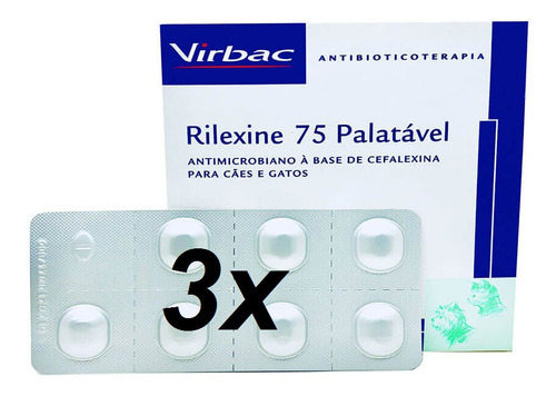 3 Rilexine 75mg Cartela Avulsa 7 Comprimidos + Bula Virbac