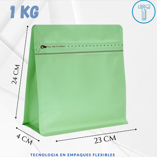 100 Bolsas Para Café, Cuadradas De 1 Kg Verde Claro Cuadrada 1kg