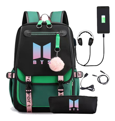 Mochila Escolar Bts Con Lonchera Libreta Set De 4