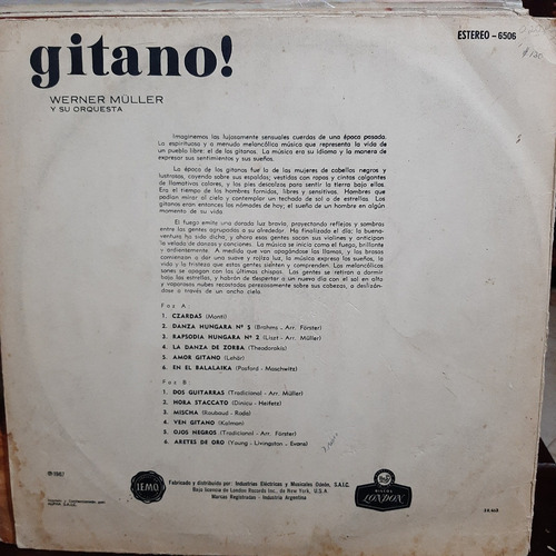 Xyz Canciones Principales Vinilo Werner Muller Y Su Orquesta Gitano Xyz O2 | MercadoLibre