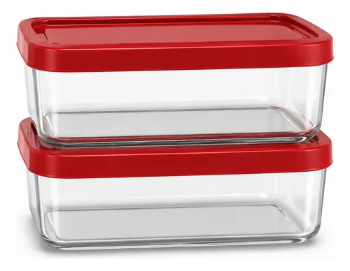 Kit 2 Potes Herméticos 1500ml para Bolos e Pães Vermelho