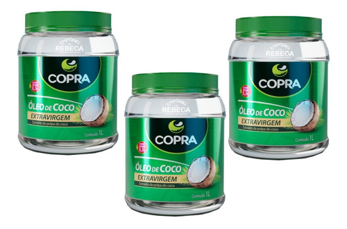 Kit 3 - Óleo De Coco Extra Virgem 1 Litro - Copra Original 