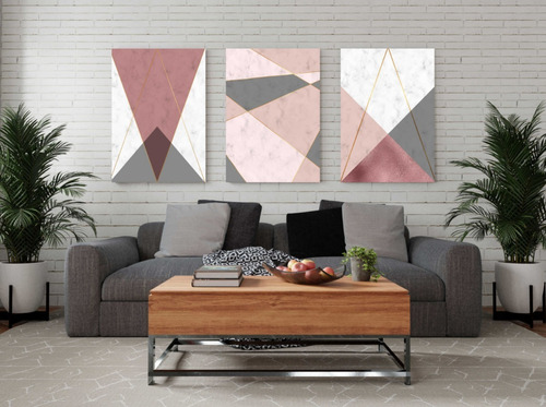 Trio De Placas Decorativas Quadro Moderno Geométrico 14 - A3