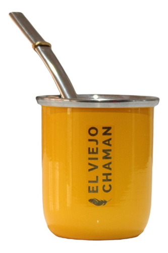 Mate Acero Inox Termico Veracruz Amarillo + Bombilla En Caja Liso