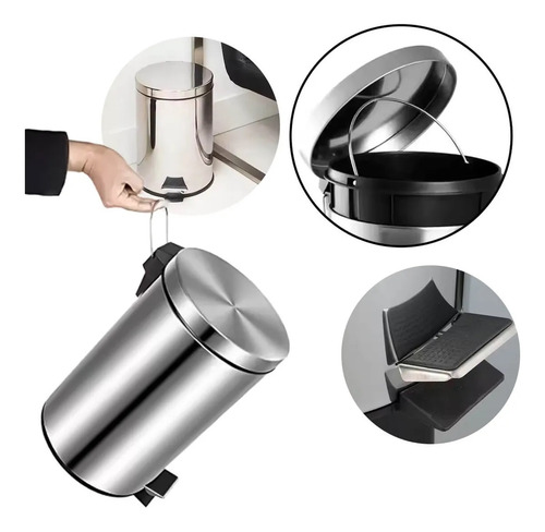 Lixeira Inox 12 Litros Com Pedal E Cesto Removível