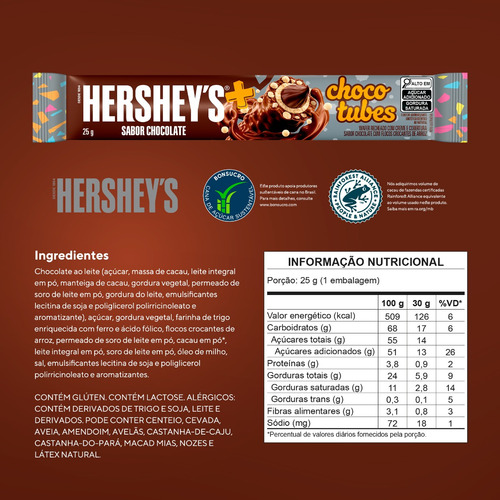 Kit Com 15 Chocotubes Sabor Chocolate Com 25g Hershey's