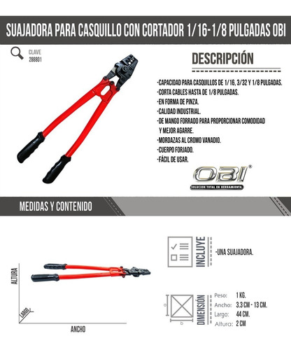 Suajadora Para Casquillo Con Cortador 1/16-1/8 Pulgadas Obi