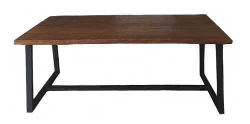 Mesa Gourmet Base De Ferro Com Tampo De Peroba Rústica
