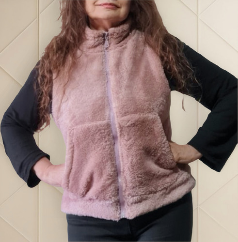 Chaleco Corderito Peluche Bolsillos Canguro Suave Abrigado