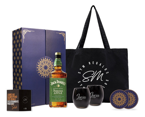 Whisky Jack Daniels Apple Box + Vasos Negros Personalizados