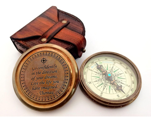 Go Confidently Compass Thoreau - Brújula De Poema Grabada Co