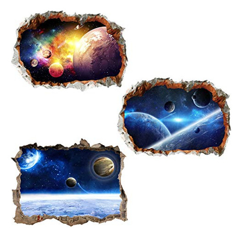 3 Piezas Universe Window Wall Stickers 3d Planet Wall D