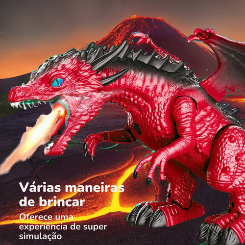 Dragão de Brinquedo Com Controle Anda Emite Som Replay Kids Cor Vermelho