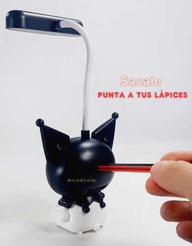 Lampara Velador Luz Led Infantil Carga Usb C/ Sacapuntas Negro/violeta Kuromi Blanca
