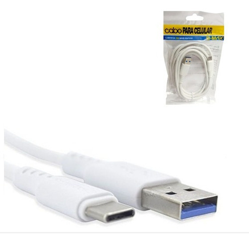 Cabo Carregador Usb De Celular Tipo C Android Tablet Cor Branco