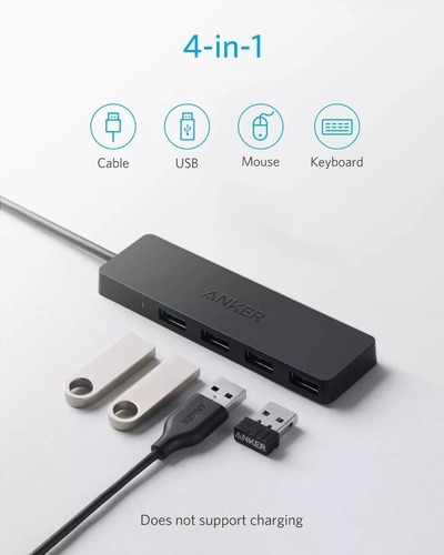 Anker - Hub de dados USB 3.0 ultrafino de 4 portas com cabo