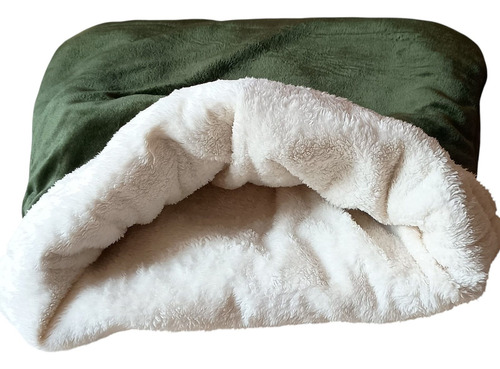 Cama Cueva Bolsa De Dormir Gatos Perros Reversible Calurosa Verde Musgo