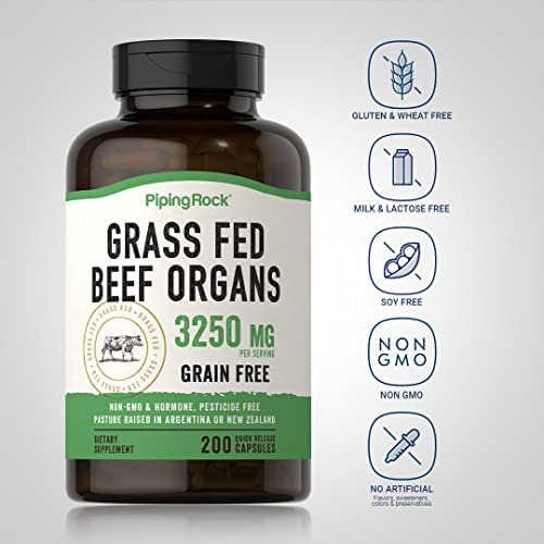 Piping Rock Grass Fed Beef Órgãos 3250 Mg | 200 Cápsulas | S