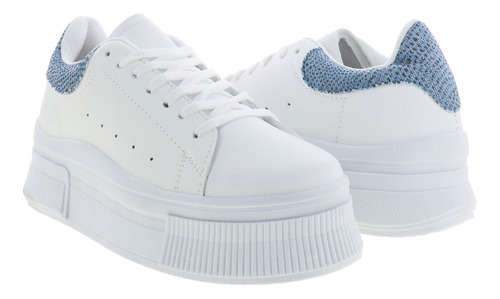 Tenis Casuales Color Blanco Con Azul Mujer Erez