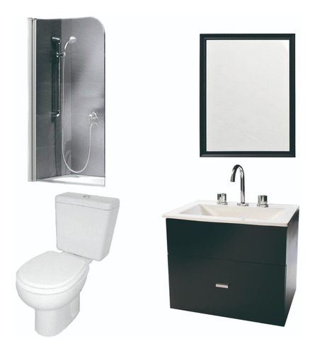 Set De Baño Mampara Vanitory 40cm Inodoro Griferia Y Espejo