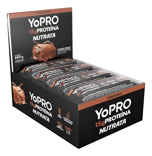 Barra De Proteina Yopro - Display 12 Unidades - Nutrata Sabor Chocolate