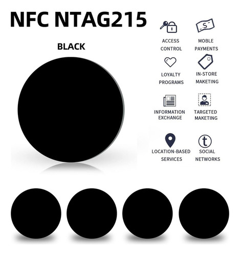 Nfc Ntag215 - Tarjeta De Moneda Redonda Negra Programable