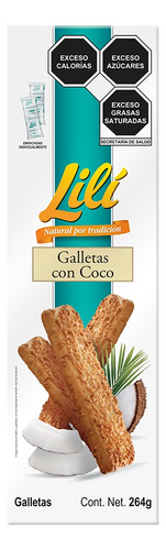 2 Pzs Lili Galletas Barras Con Coco 264gr